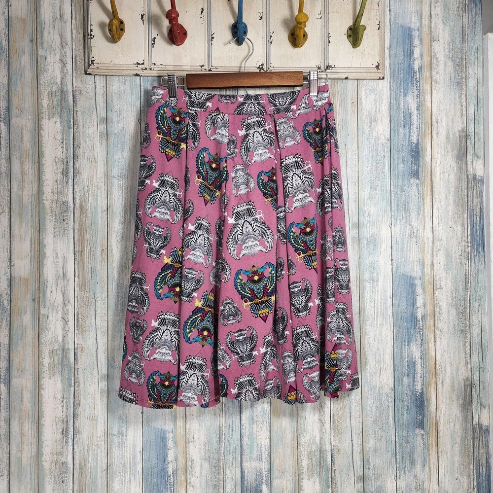 LuLaRoe Pink Madison Circle Skater Skirt Colorful Rare Owl Key Print